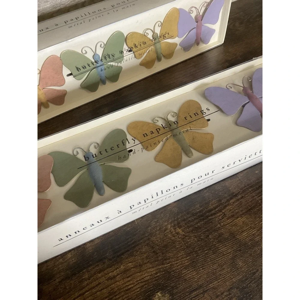 BUTTERFLY Napkin Rings Pier 1 Imports Set of 8 Hand Painted Metal NIB
